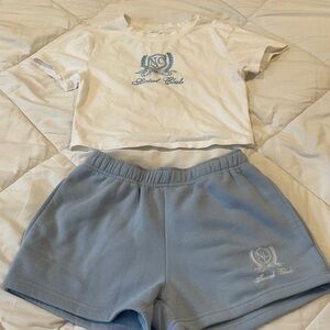 Women's White and Blue Lounge Set